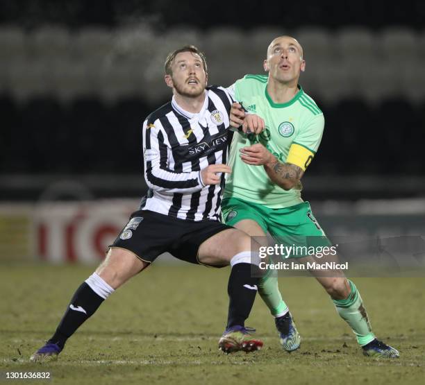 Kyle McAllister of St Mirren vies with Scott Brown of Celtic during the Ladbrokes Scottish Premiership match between St. Mirren and Celtic at SMISA...