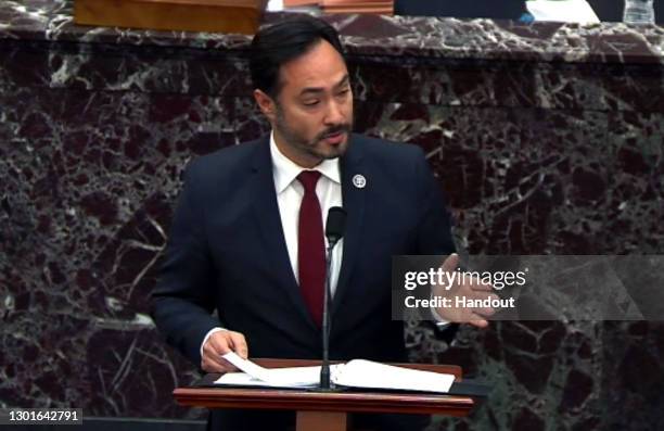 In this handout provided by congress.gov webcast, Rep. Joaquin Castro speaks during the third day of former President Donald Trump's second...