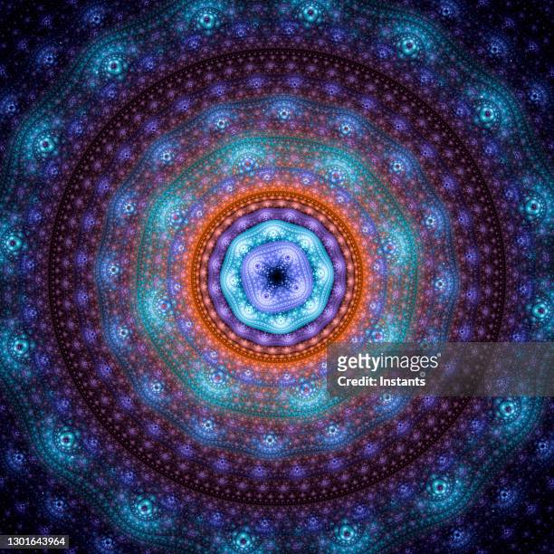 high resolution multi-colored fractal which patterns remind those of a mandala, famous spiritual symbol of buddhism and hinduism. - buddhism stock pictures, royalty-free photos & images