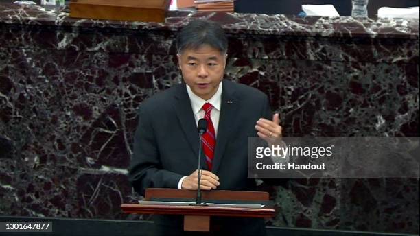 In this handout provided by congress.gov webcast, impeachment manager Rep. Ted Lieu third day of former President Donald Trump's second impeachment...