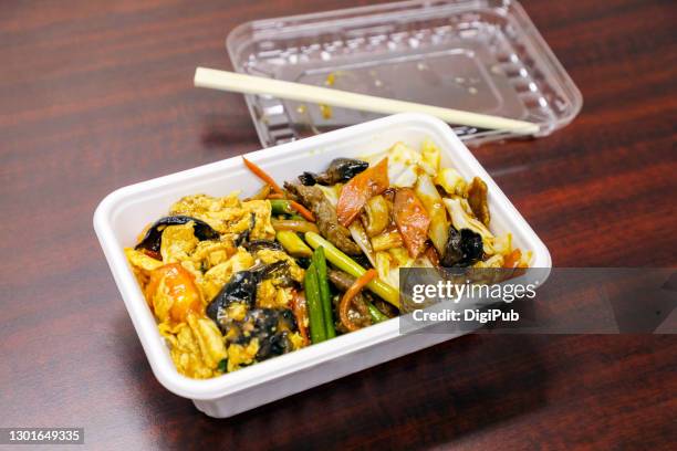 chuka-don box bento, takeout lunch meal - chinese takeout stock pictures, royalty-free photos & images