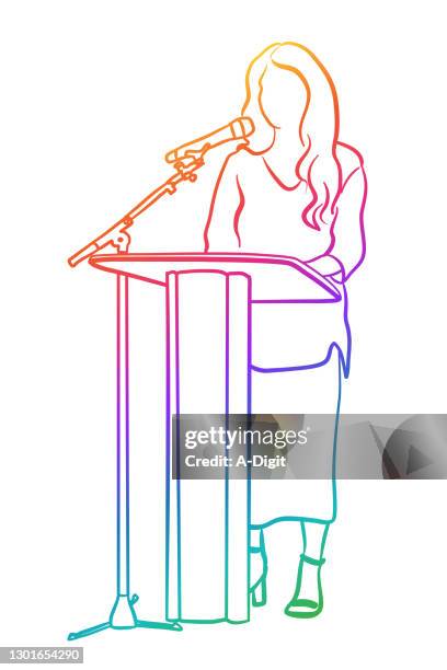 public speech online lectures rainbow - stage fright woman stock illustrations