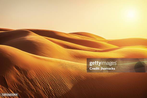 de duinen van het zand bij zonsondergang - arid stockfoto's en -beelden