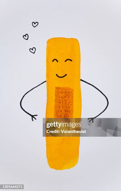 band-aids happy smiling with hearts - patch stock-fotos und bilder