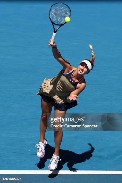 Anastasia Potapova of Russia serves in her Women's Singles third round match against Serena Williams of the United States during day five of the 2021...