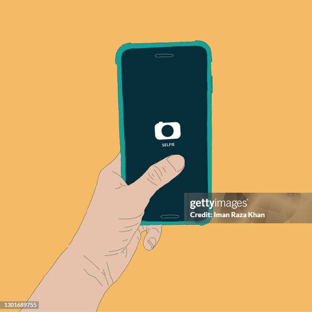 taking a selfie - self portrait drawing stock illustrations