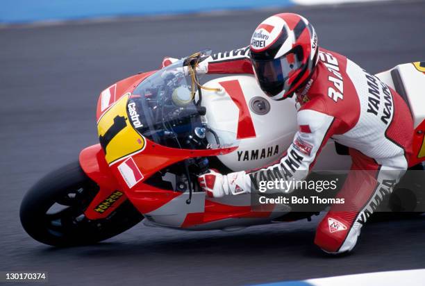 Wayne Rainey of the USA riding a Yamaha during the British Motorcycle Grand Prix at Donington Park on 7th April 1984.