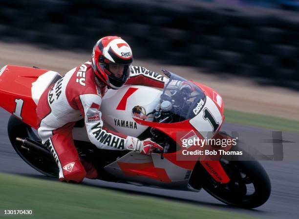 Wayne Rainey of the USA riding a Yamaha 500cc during the British Motorcycle Grand Prix at Donington Park, circa 1992.
