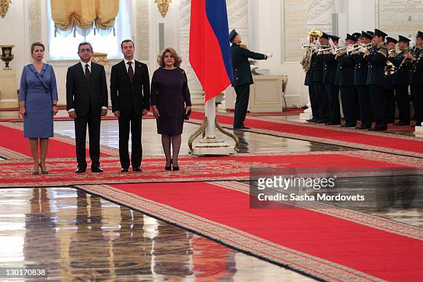 Russian First Lady Svetlana Medvedeva, Armenian President Serzh Sargsyan, Russian President Dmitry Medvedev and Armenian First Lady Rita Sargsyan...