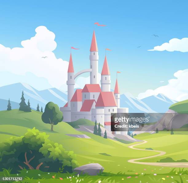 ilustraciones, imágenes clip art, dibujos animados e iconos de stock de castillo - princesa