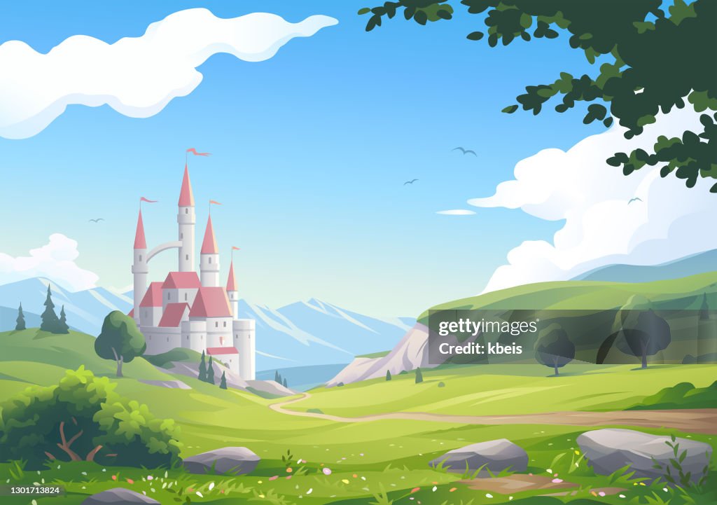 Bela paisagem com castelo