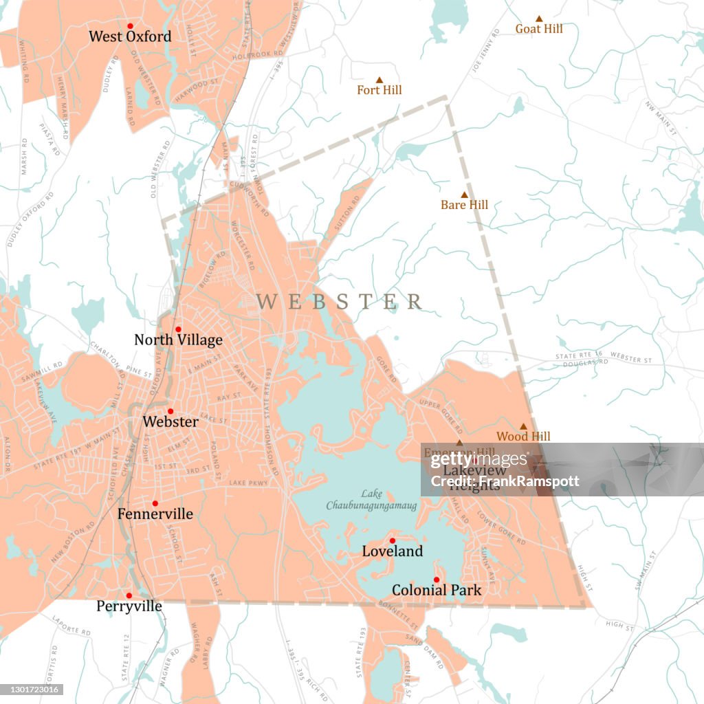 MA Worcester Webster Vector Road Map