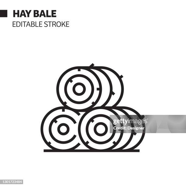 hay bale linie symbol, umriss vektor symbol illustration. - heuballen stock-grafiken, -clipart, -cartoons und -symbole