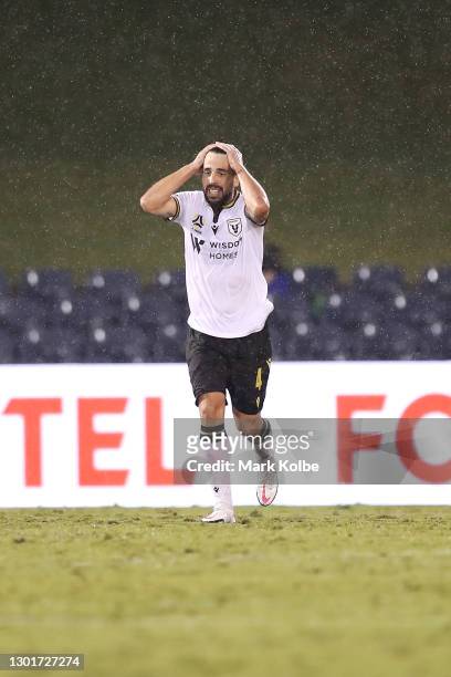 Benat Etxebarria of Macarthur FC reacts after a missed shot on goal during the A-League match between Macarthur FC and Adelaide United at...