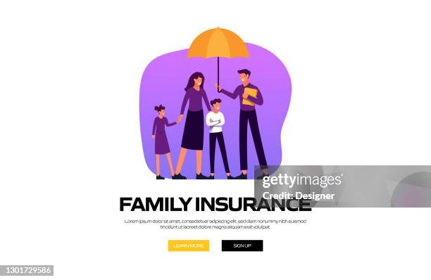 ilustrações, clipart, desenhos animados e ícones de ilustração vetorial do conceito de seguro familiar para banner do site, material de propaganda e marketing, publicidade online, apresentação de negócios etc. - insurance agent