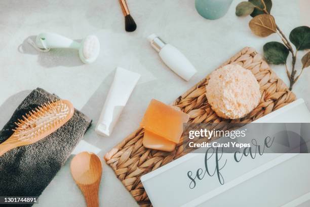 self care concept.organic beauty products flat lay - toiletries stock pictures, royalty-free photos & images