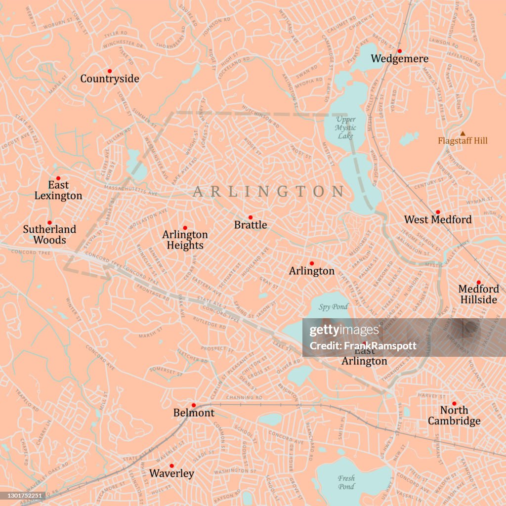 MA Middlesex Arlington Vector Road Map