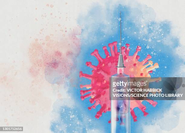 coronavirus vaccine, illustration - virus organism stock illustrations