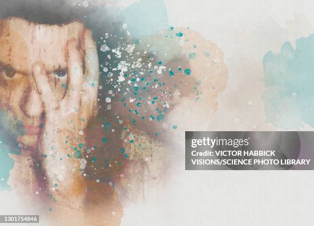 stressed man, composite image - old man scared stock illustrations