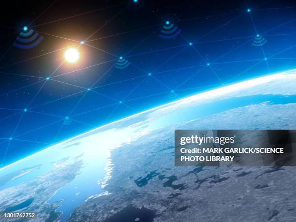 global satellite communications, illustration - satellite communication stock illustrations