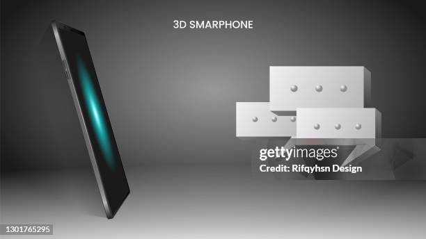 3d smartphone with message balloon. vector mock up - empty white table stock illustrations
