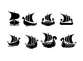 creative set collection Viking sail military ship icon logo. Simple illustration vector icon illustration isolated background design