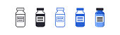 Medicine bottle, vaccine vial set icon. Drug flat vector illustration