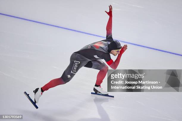 Laurent Dubreuil of Canada competes in the Men's 500m during day 2 of the ISU World Speed Skating Championships at Thialf on February 12, 2021 in...