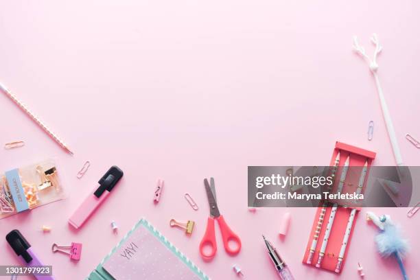 gently pink background with stationery. - pencil skirt beautiful bildbanksfoton och bilder