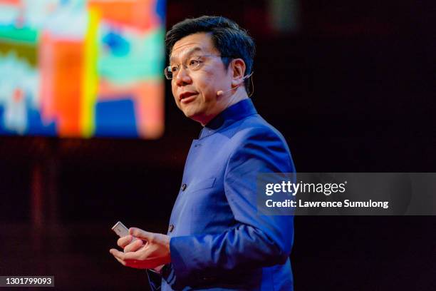 Chairman and CEO of Sinovation Ventures, Kai-Fu Lee speaks on stage as rehearsal begins for the upcoming TED conference at TED2018 - The Age of...