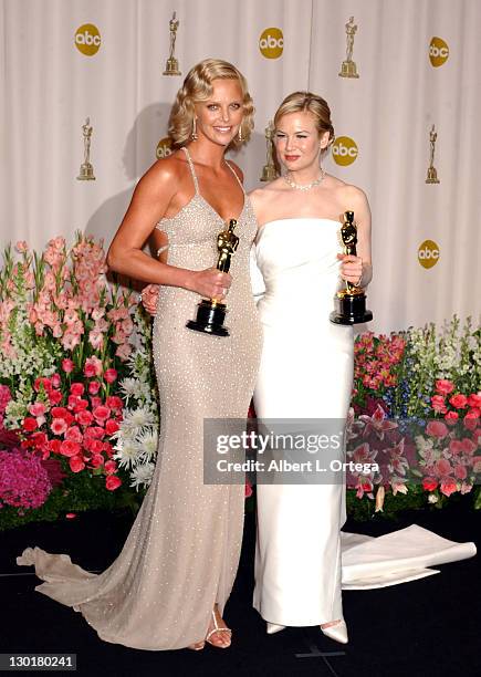 Charlize Theron, winner of Best Actress for "Monster" and Renee Zellweger, winner of Best Supporting Actress for "Cold Mountain"