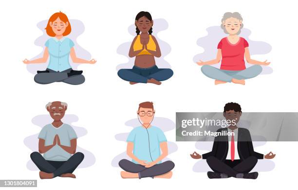 meditating people lotus position - elderly exercising stock illustrations