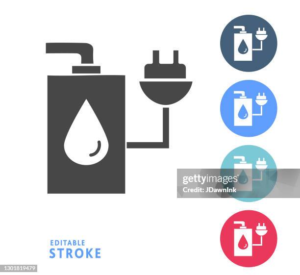 home efficiency electric water tank icon set with multi-colored circles - boiler stock illustrations
