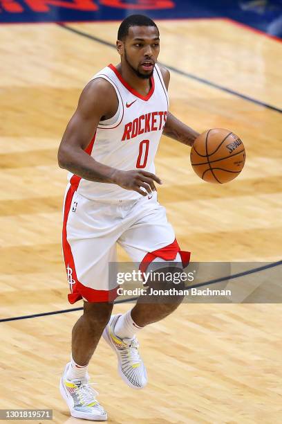 Sterling Brown of the Houston Rockets drives with the ball against the New Orleans Pelicans during the first half at the Smoothie King Center on...