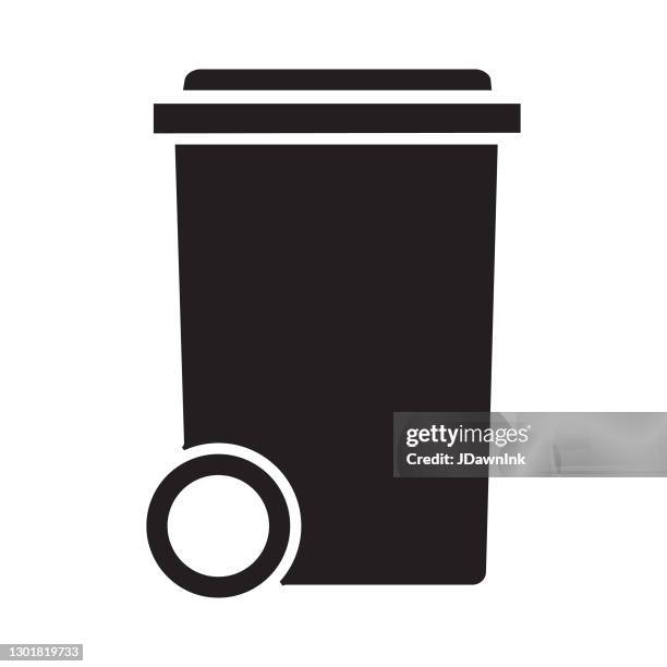 home efficiency garbage bin icon - solid 100% black fill - wheelie bin stock illustrations