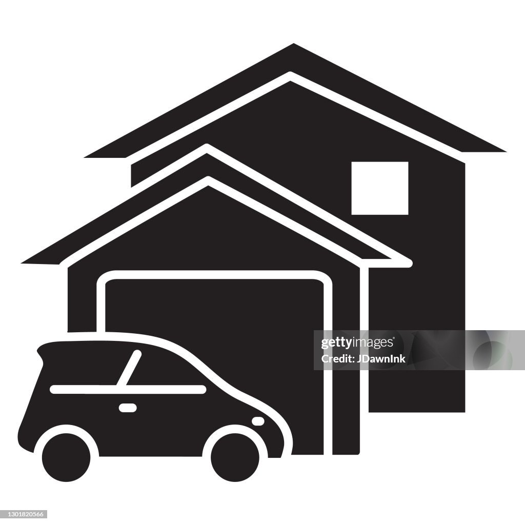 Home efficiency car garage icon - solid 100% black fill