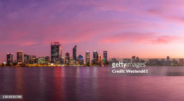 australia, perth, swan river, city and river at sunrise - perth cityscape stock pictures, royalty-free photos & images