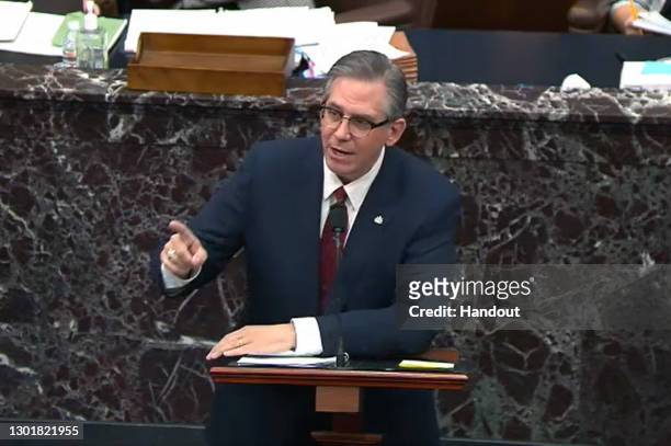 In this screenshot taken from a congress.gov webcast, Bruce Castor Jr., defense lawyer for former President Donald Trump, speaks on the fourth day of...