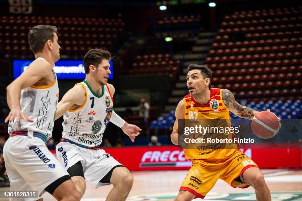 Carlos Delfino of Carpegna Prosciutto Pesaro in action during the LBA Frecciarossa Final Eight 2021 match between Banco di Sardegna Sassari and...