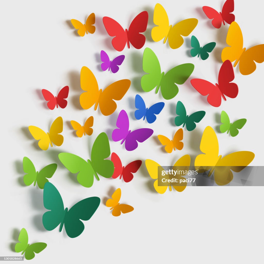 Paper Butterfly Multicolored On White Background High-Res Vector Graphic -  Getty Images