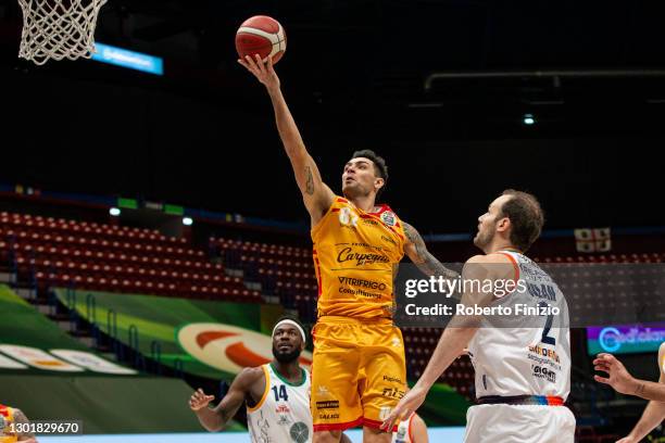 Carlos Delfino of Carpegna Prosciutto Pesaro in action during the LBA Frecciarossa Final Eight 2021 match between Banco di Sardegna Sassari and...