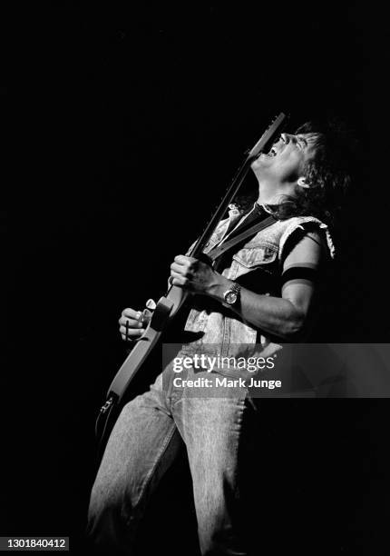 Guitarist accompanies Randy Travis at the Cheyenne Frontier Days rodeo grounds on July 1, 1987 in Cheyenne, Wyoming. Travis, a country and gospel...