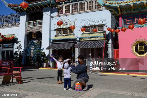 View of Chinatown in Los Angeles, California on February 12, 2021 as Lunar New Year, also known as the Chinese New Year begins today and will...