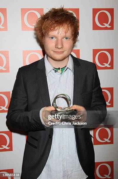 Ed Sheeran, winner of Breakthrough Artist at the Q awards at The Grosvenor House Hotel on October 24, 2011 in London, England.