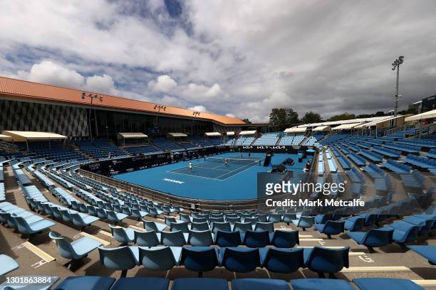 General view on 1573 Arena during the Women's Doubles second round match between Bernarda Pera of the United States and Rosalie Van Der Hoek of the...