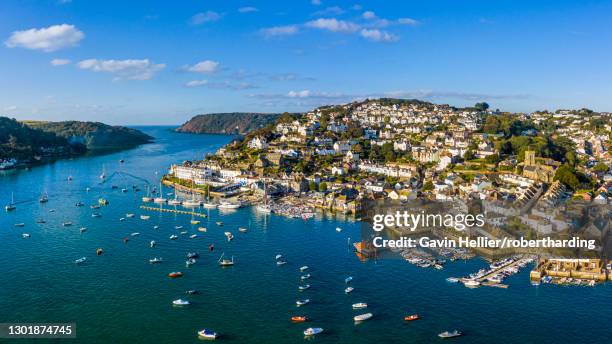 aerial view of salcombe on the kingsbridge estuary, devon, england, united kingdom, europe - devon foto e immagini stock