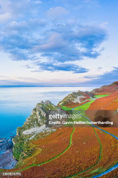 elevated view over the stunning valley of the rocks near lynton, exmoor national park, north devon, england, united kingdom, europe - exmoor national park night stock pictures, royalty-free photos & images