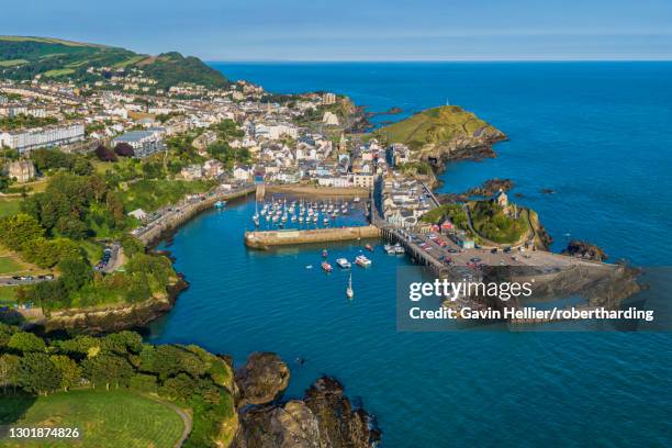 aerial view over the town of ilfracombe, north devon coast, devon, england, united kingdom, europe - ilfracombe stock-fotos und bilder