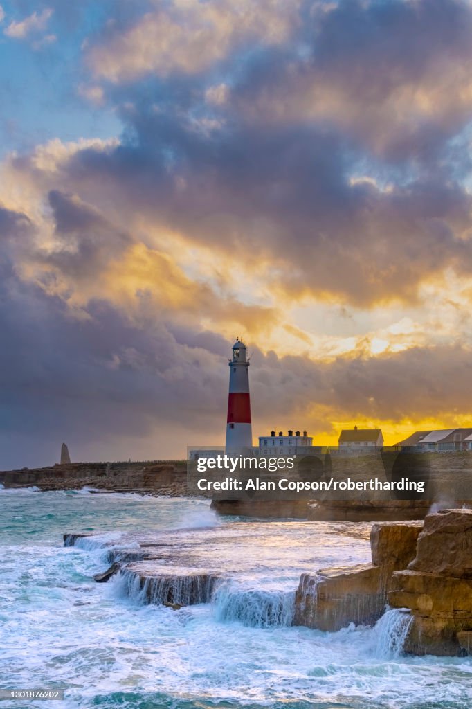 Portland Bill Lighthouse at sunset, Portland Bill, Isle of Portland, UNESCO World Heritage Site, Dorset, England, United Kingdom, Europe