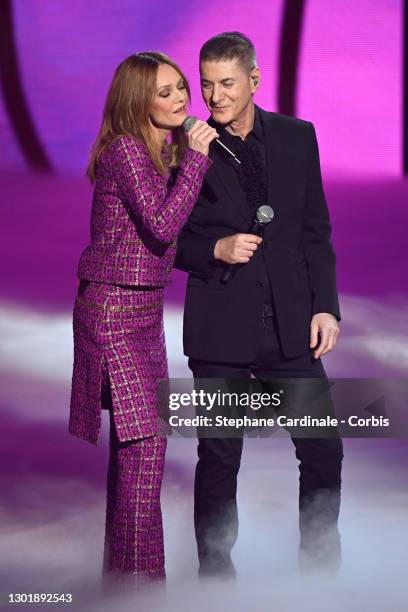 Vanessa Paradis and Etienne Daho perform during the 36th "Victoires De La Musique" Award Ceremony at La Seine Musicale on February 12, 2021 in...